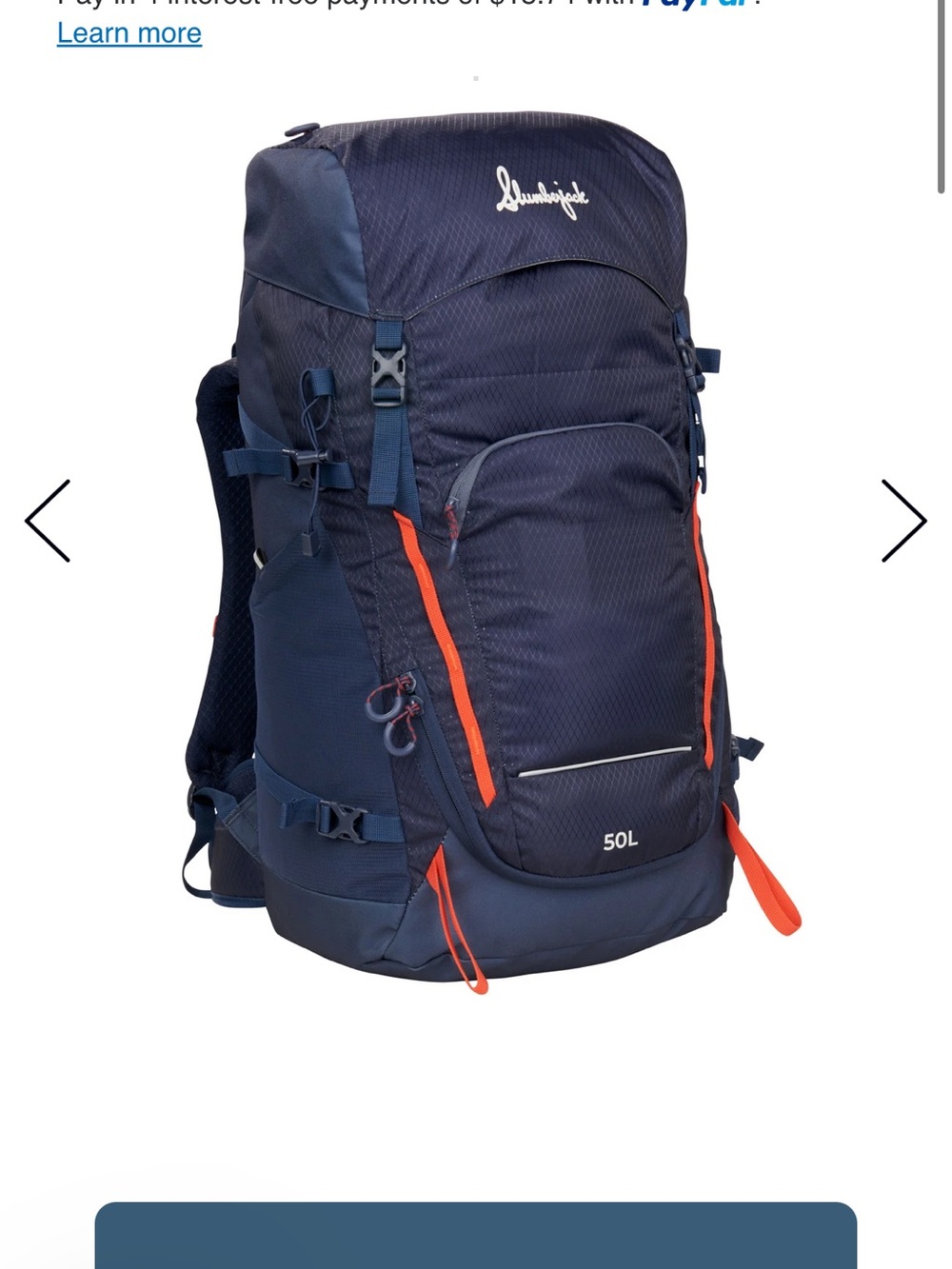 Slumberjack Backpack with Orange Trim 50L